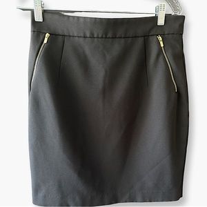 H&M Black Mini Pencil Skirt with Gold Zippers Size 10